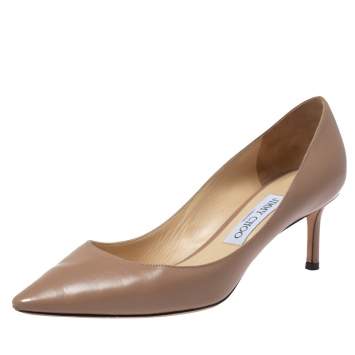 Pre Owned Jimmy Choo Beige Leather Romy Pointed Toe Pumps Size 37.5