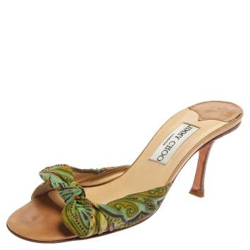 Pre Owned Jimmy Choo Multicolor Printed Satin Knot Slide Sandals Size 38