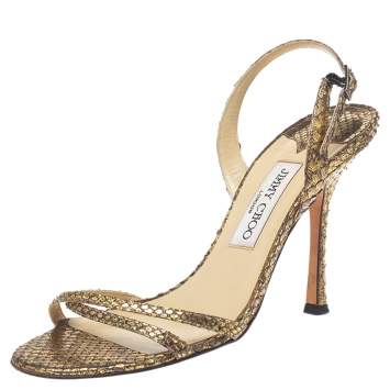 Pre Owned Jimmy Choo Gold Python Leather Slingback Open Toe Sandals Size 38