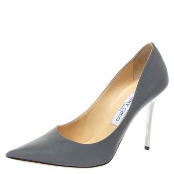 Pre Owned Jimmy Choo Metallic Grey Leather Abel Pointed Toe Pumps Size 38.5