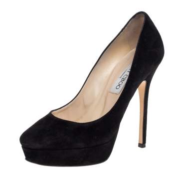 Pre Owned Jimmy Choo Black Suede Leather Cosmic Platform Pumps Size 35