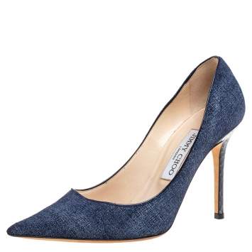Pre Owned Jimmy Choo Blue Denim and Snakeskin Romy Pumps Size 37