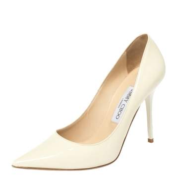 Pre Owned Jimmy Choo White Patent Leather Pointed Toe Pumps Size 37