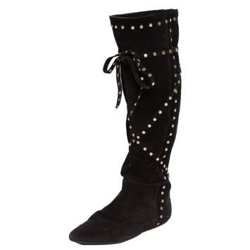 Pre Owned Jimmy Choo Black Suede Studded Knee Boots Size 39