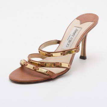 Pre Owned Jimmy Choo Brown Camel Leather 'Verity' Strap Sandals Size 36.5
