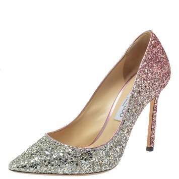 Pre Owned Jimmy Choo Two Tone Metallic Glitter Romy 100 Pointed Toe Pumps Size 39