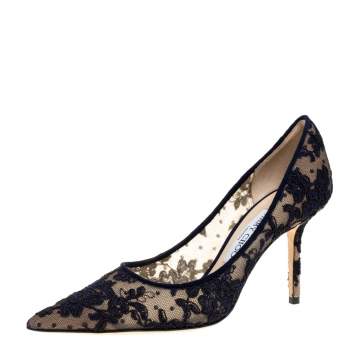 Pre Owned Jimmy Choo Dark Blue Lace Abel Pointed Toe Pumps Size 38