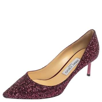 Pre Owned Jimmy Choo Purple Glitter Romy Pointed Toe Pumps Size 38