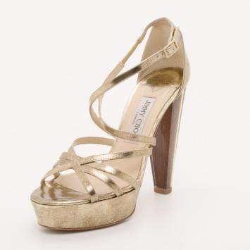 Pre Owned Jimmy Choo Gold Platform Sandals Size 37.5