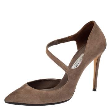 Pre Owned Jimmy Choo Beige Suede Davos Pointed Toe Pumps Size 40