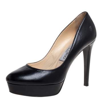Pre Owned Jimmy Choo Black Leather Cosmic Platform Pumps Size 37 