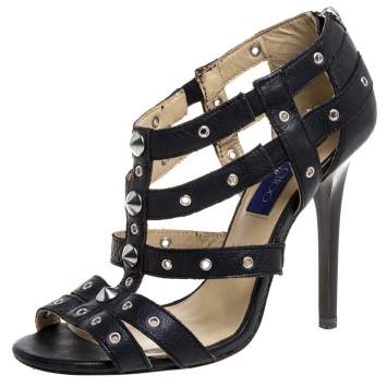 Pre Owned Jimmy Choo Black Leather Caged Open Toe Sandals Size 39