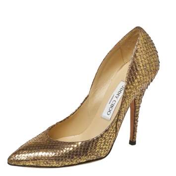 Pre Owned Jimmy Choo Gold Python Abel Pumps Size 36