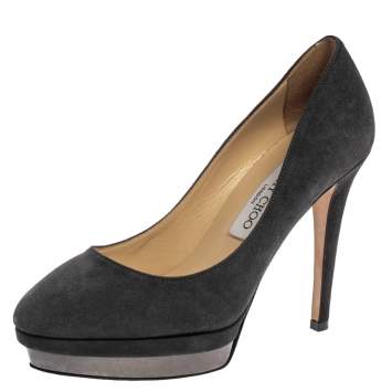 Pre Owned Jimmy Choo Grey Suede Talent Platform Pumps Size 38