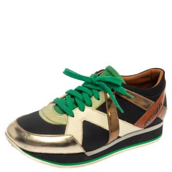 Pre Owned Jimmy Choo Multicolor Canvas and Leather London Sneakers Size 39