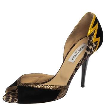 Pre Owned Jimmy Choo Black Suede and Glitter Nicci D'orsay Pumps Size 40.5