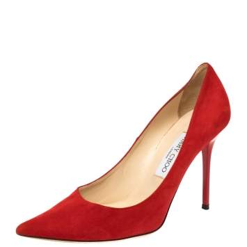 Pre Owned Jimmy Choo Red Suede Abel  Pumps Size 38.5
