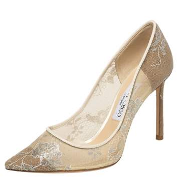 Pre Owned Jimmy Choo Cream Lace Romy Pointed Toe Pumps Size 38