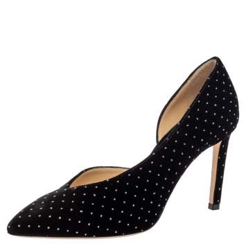 Pre Owned Jimmy Choo Black Velvet Glitter Spotted Sophia Pointed Toe Pumps Size 39
