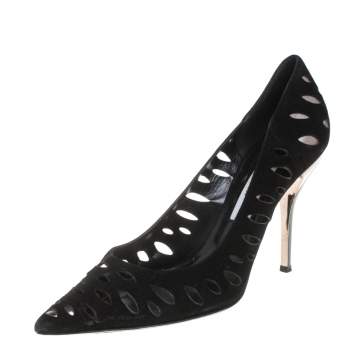 Pre Owned Jimmy Choo Black Suede Lasercut Romy Pumps Size 41