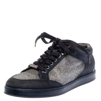 Pre Owned Jimmy Choo Blue Glitter And Suede Miami Low Top Sneakers Size 38