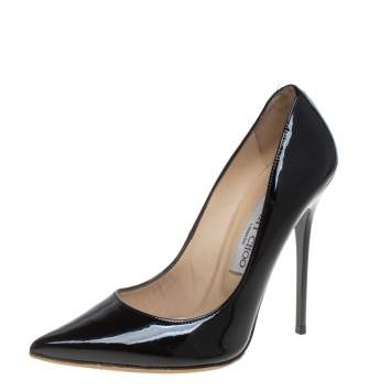 Pre Owned Jimmy Choo Black Patent Leather Romy Pointed Toe Pumps Size 37.5
