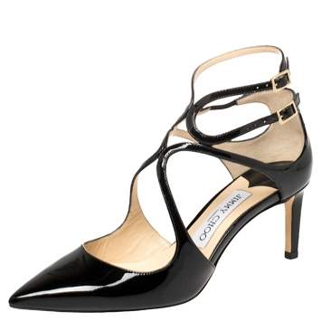 Pre Owned Jimmy Choo Black Patent Leather Lancer Pumps Size 37