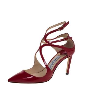 Pre Owned Jimmy Choo Red Patent Leather Lancer Pumps Size 36.5