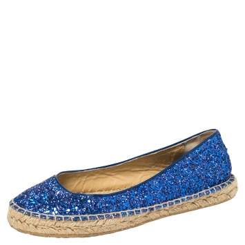 Pre Owned Jimmy Choo Blue Glitter And Patent Leather Espadrilles Size 38.5