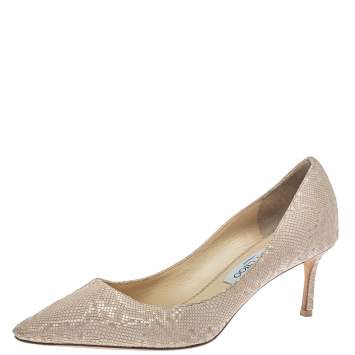 Pre Owned Jimmy Choo Nude Snake Embossed Leather Romy Pumps Size 40