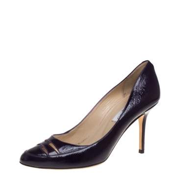 Pre Owned Jimmy Choo Purple Patent Leather Cutout Pumps Size 39