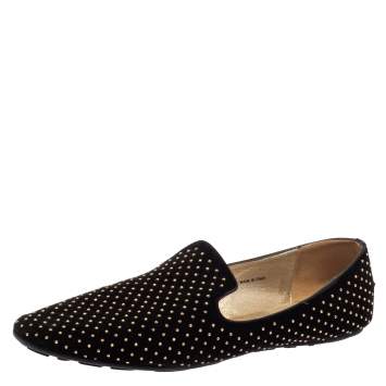 Pre Owned Jimmy Choo Black Studded Suede Wheel Smoking Slippers Size 41