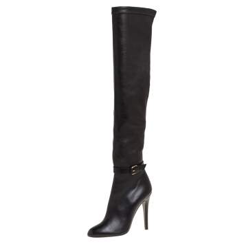 Pre Owned Jimmy Choo Black Leather Knee High Boots Size 40