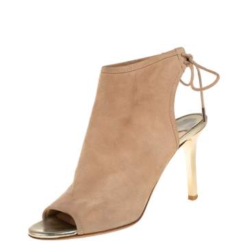 Pre Owned Jimmy Choo Beige Suede  Froze Peep Toe Lace Up Ankle Booties Size 36