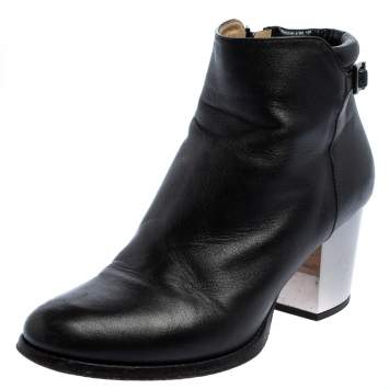 مملوكة مسبقًا Jimmy Choo Black Leather Zipper Ankle Boots Size 35.5