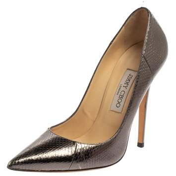 Pre Owned Jimmy Choo Metallic Grey Python Embossed Leather Anouk Pumps Size 39