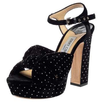 Pre Owned Jimmy Choo Black Velvet Heloise Platform Sandals Size 37