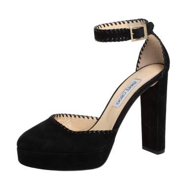 Pre Owned Jimmy Choo Black Suede Daphne Ankle Strap Pumps Size 40.5