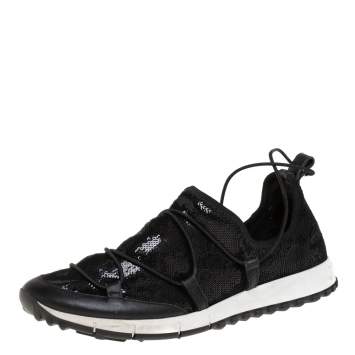 Pre Owned Jimmy Choo Black Leather And Sequin Andrea Sneakers Size 41