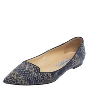 Pre Owned Jimmy Choo Blue Woven Fabric Attila Ballet Flat Size 40
