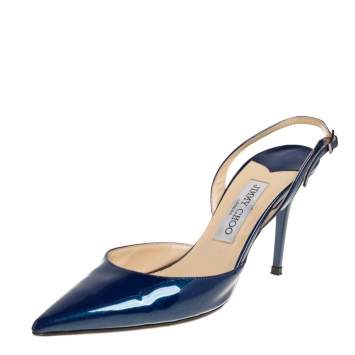 Pre Owned Jimmy Choo Blue Patent Leather Tilly Pointed Toe Slingback Sandals Size 39