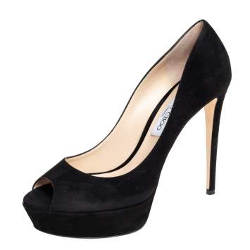 Pre Owned Jimmy Choo Black Suede Peep Toe Platform Pumps Size 41