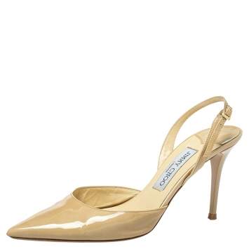 Pre Owned Jimmy Choo Beige Patent Leather Tilly Pointed Toe Slingback Sandals Size 39