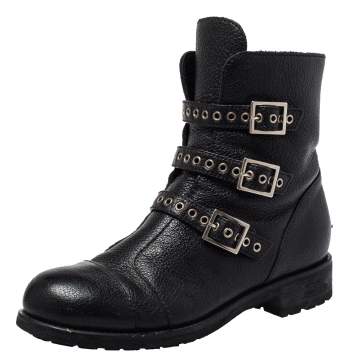 Pre Owned Jimmy Choo Black Leather Rivets Ankle Boots Size 35.5
