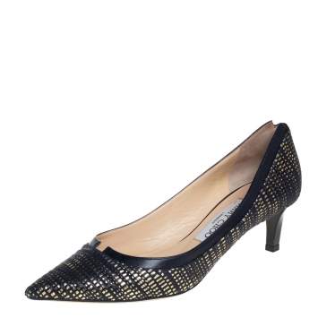 Pre Owned Jimmy Choo Multicolor Tweed And Black Leather Imogene Pumps Size 37