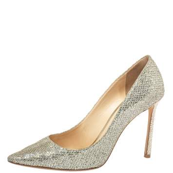 Pre Owned Jimmy Choo Metalic Silver Coarse Glitter Romy Pumps Size 40