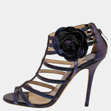 Pre Owned Jimmy Choo Holographic Purple Leather Opulance Gladiator Sandals Size 40