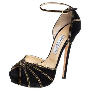 Pre Owned Jimmy Choo Black Suede Kalpa Ankle Strap Sandals Size 39