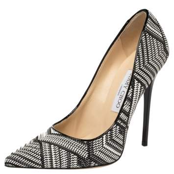 Pre Owned Jimmy Choo Black Woven Fabric Anouk Pumps Size 37.5
