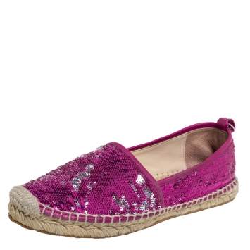 Pre Owned Jimmy Choo Pink Sequin Espadrille Flats Size 38.5